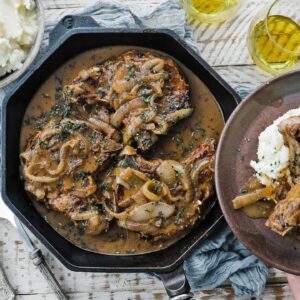 Smothered Pork Chops Recipe + Homemade Gravy and Caramelized Onions