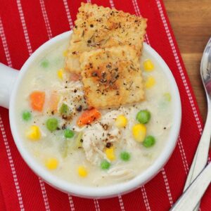 Chicken Pot Pie Soup with Pie Crust Crackers