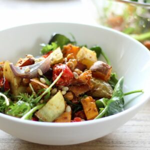 Roast Vegetable Salad Recipe with Maple Balsamic Dressing