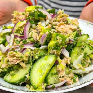 Delicious tuna, avocado and cucumber salad. Easy and healthy salad recipe! ASMR