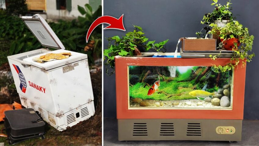 EASY To Recycle Your Broken Freezer Into A Beautiful Waterfall Aquarium