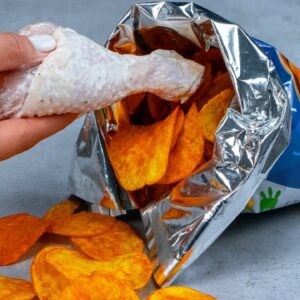 JUST THROW the chicken legs in the CHIPS bag and you will LICK your fingers
