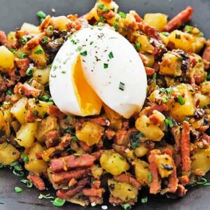 Garlicky Corned Beef Hash and Eggs with Fresh Rosemary