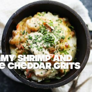 Creamy Shrimp and Grits Recipe with Cream Sherry and White Cheddar