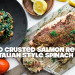 Shredded Hash Browns Crusted Salmon with Sautéed Spinach Recipe
