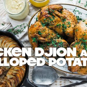 Grilled Spatchcock Chicken with Dijon Cream Sauce and Scalloped Potatoes Recipe