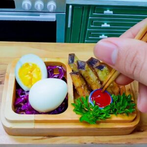 Delicious Mini Crispy Fried Eggplant and Purple Cabbage Egg Salad Recipe / Food Cooking