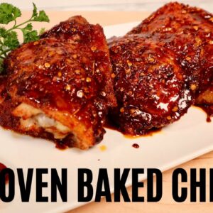 Oven Baked Chicken with a Spicy, Sweet Sesame Sauce- Crispy & Juicy Chicken