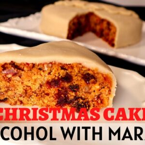Christmas Cake with Marzipan(NO ALCOHOL)- Easy, Moist & NO Soaking of fruits..small cake