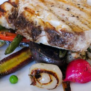 Grilled Swordfish and Roasted Spring Vegetables