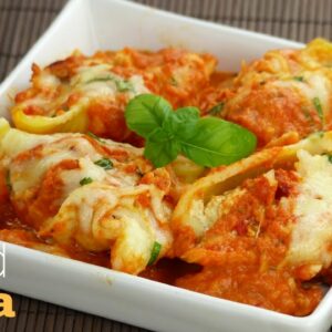 Cheesy Chicken Stuffed Pasta Shells with Mariana Sauce by Tiffin Box for Kids Lunch / Dinner