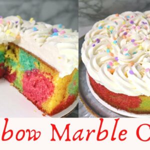 Rainbow Marble Cake with Whipped Cream Frosting |Easy Fun Cake
