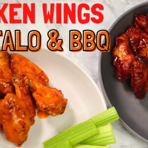 How to Make Crispy Chicken Wings with Buffalo & BBQ Sauce | Oven Baked