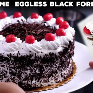 Cooker Me 1 Kg Black Forest Eggless Cake Recipe – बेकरी जैसी केक बिना अंडा ओवन – cookingshooking