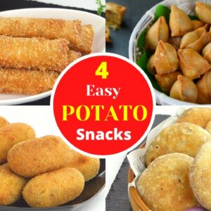 4 Easy Potato Snacks by Tiffin Box | Bread  Potato Roll | Aloo Samosa | Aloo Kachuri | Potato Kabab