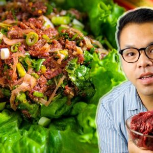 Laab Diip | Lao Raw Beef Salad Recipe | Lao Food at Saeng’s Kitchen