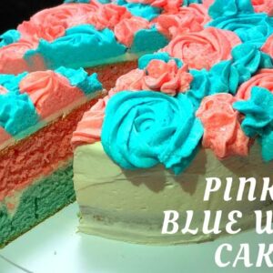 Pink & Blue White Cake- White Cake decorated in Pink & Blue